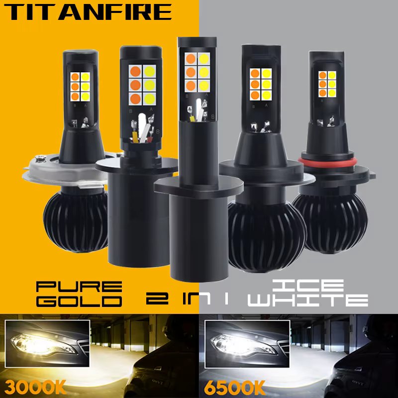 TF30 2pcs LED Car Lights H8 H9 H11 H7 HB3 HB4 9005 9006 H27  H3 H1 880 LED Headlight Bulb Dual Color car Fog Lamp White Yellow