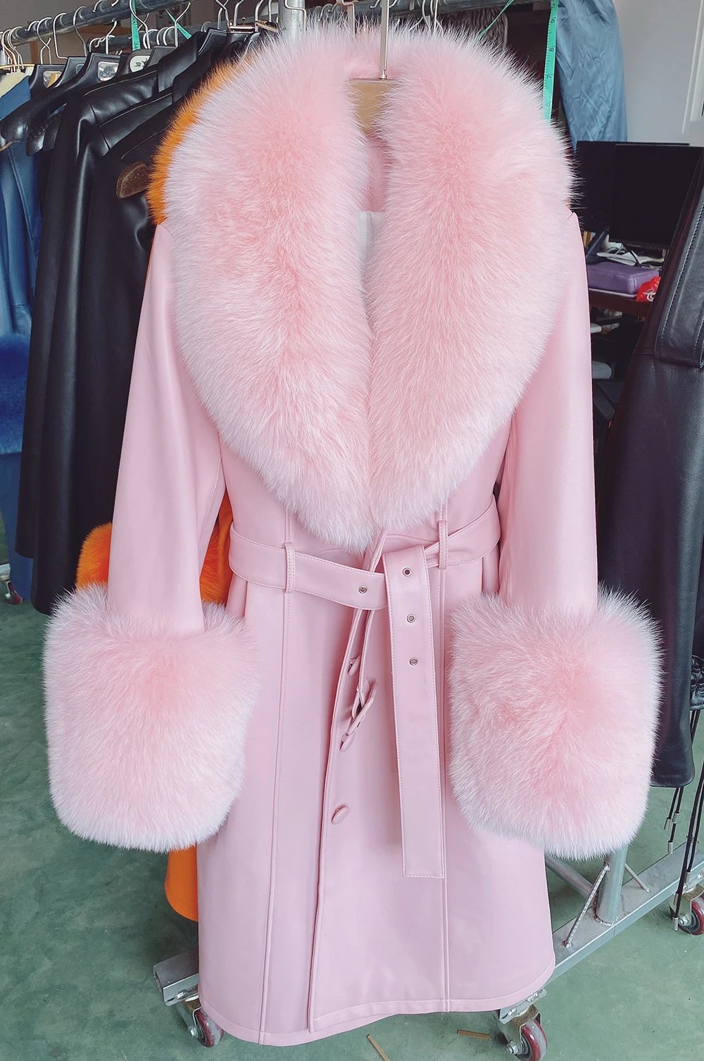 YOLOAgain Plus Size Jacket Coats Detachable Real Fox Fur Collar Cuffs Genuine Leather Jacket Coat Long Women