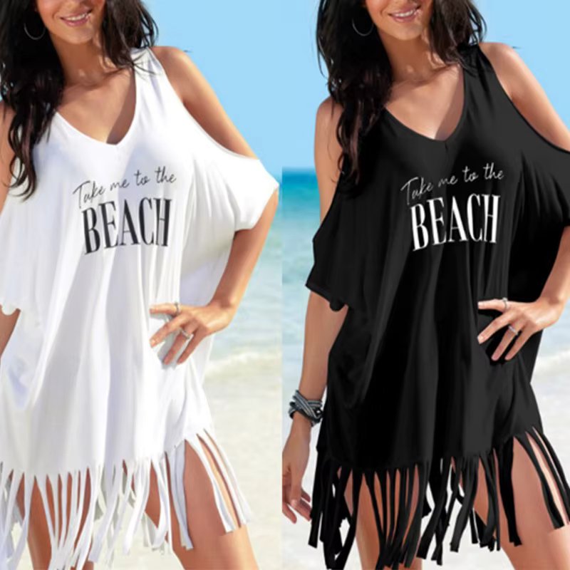 New Summer Beach Dress Beach Cover Up Women Letters Print Beach Wear Bikini Cover up Fashion Bathing Suit Women Tassels Dress
