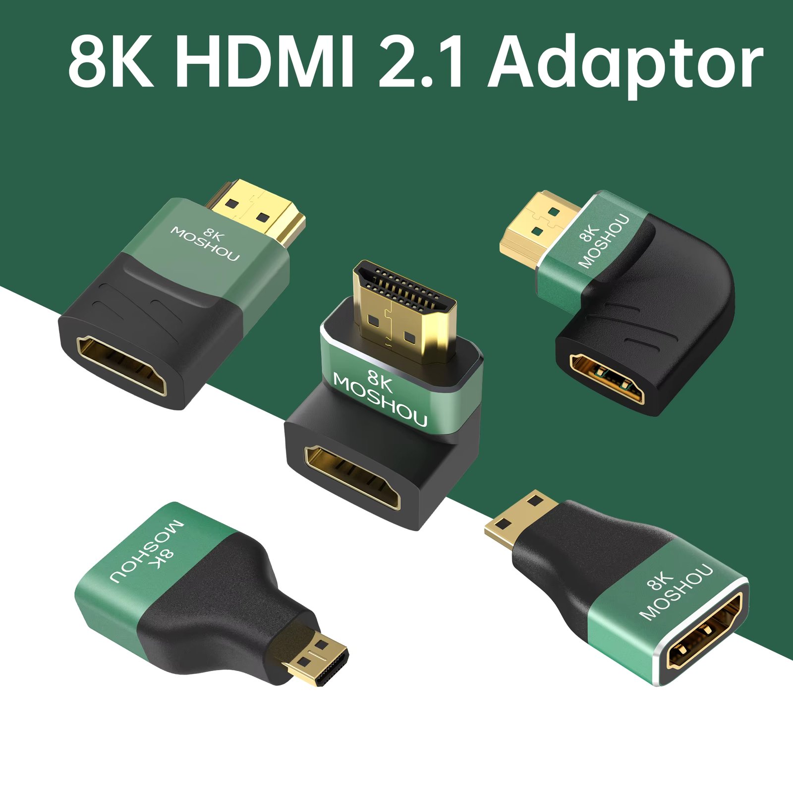MOSHOU 8K HDMI 2.1 Cable Connector Adapter Angled Plug 2 Pieces Male to Female Converter Cable Adaptor Extender Right-angle Plug