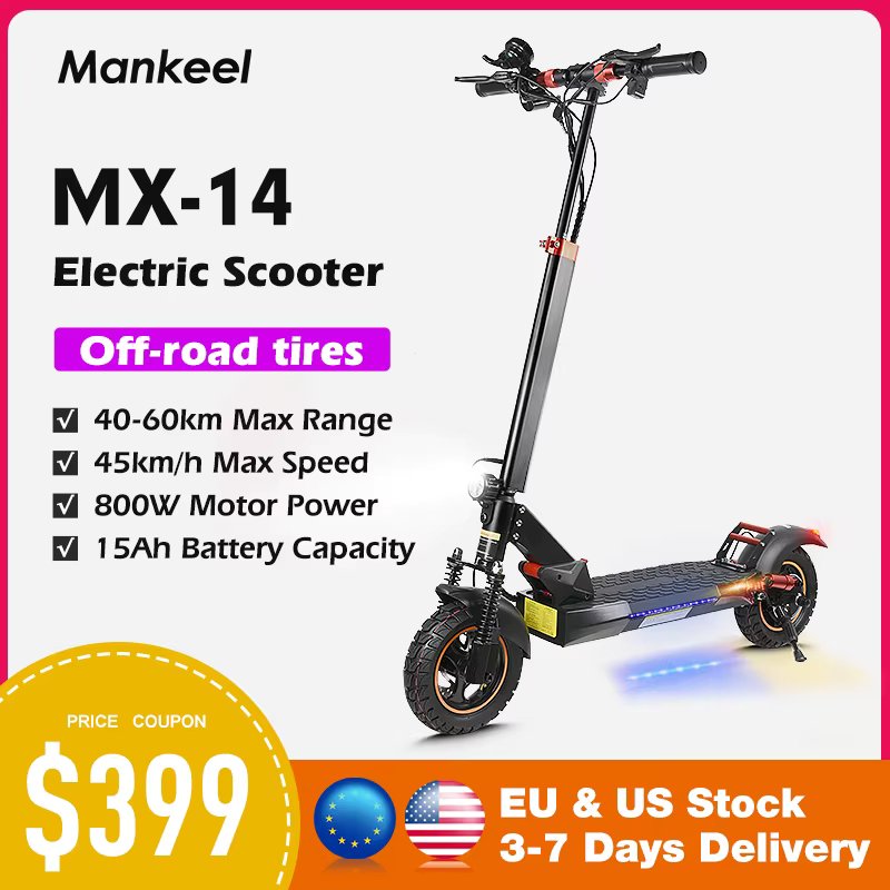 Mankeel MX-14 10" Off-road Tire Kick Electric Scooter 48V 15Ah 45km/h Foldable E-Scooter 800W Motor Electric Scooter For Adult