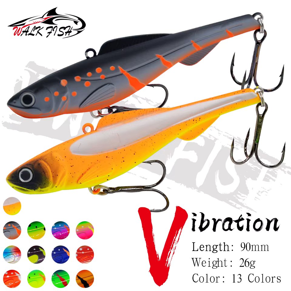 WALK FISH New 1Pcs 9cm/26g Sinking Winter Ice VIB Fishing Lure Isca Artificial Rattlin Vibration Hard Bait Crankbait Treble Hook