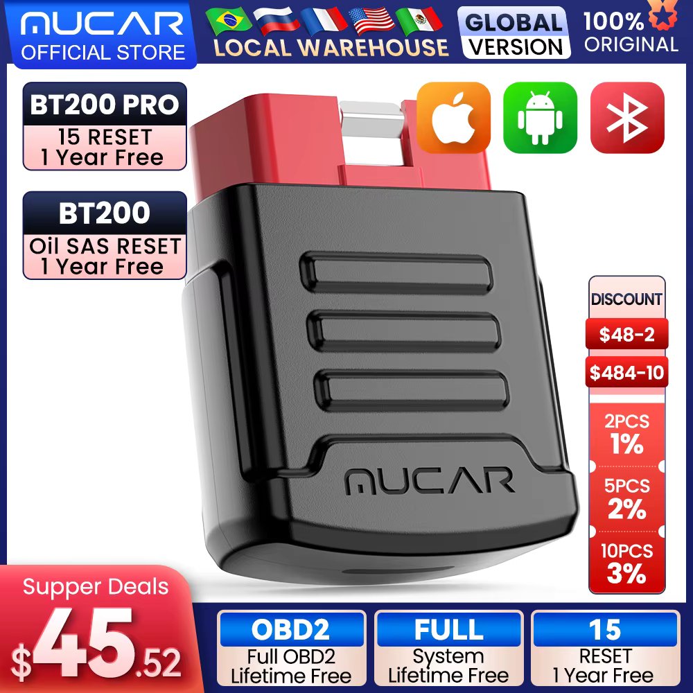1-10pcs MUCAR BT200/BT200 PRO OBD2 Car Diagnostic Tools Automotive Scanner obd2 Code Reader Auto All Systems Diagnosis Scan Tool