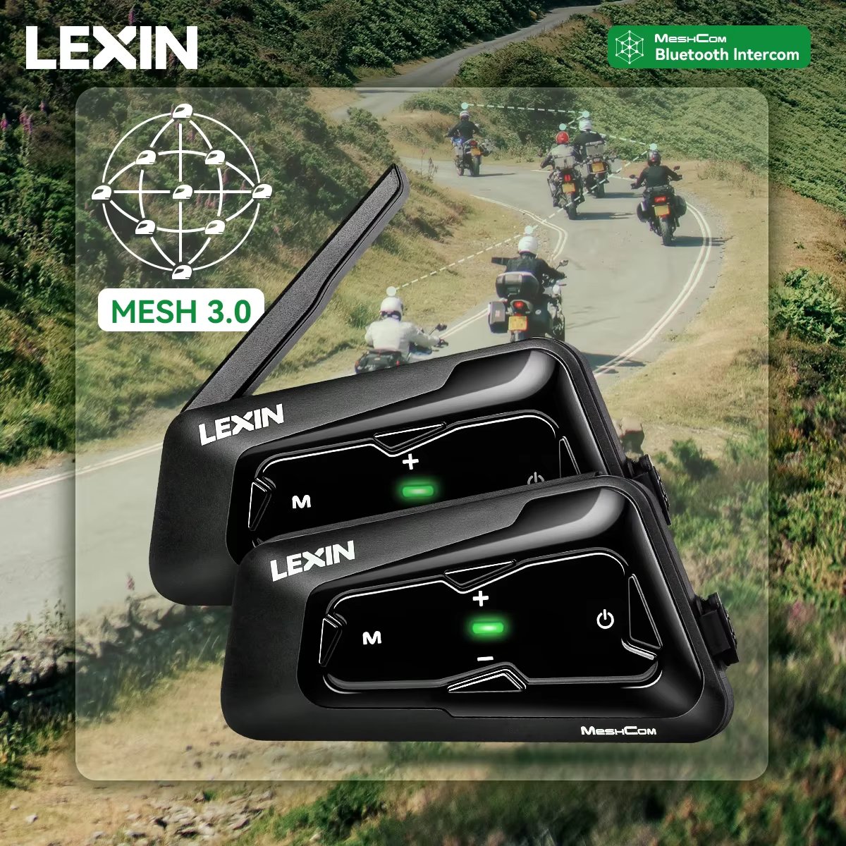 New 2023 Lexin MeshCom MESH & Bluetooth Intercom For Motorcycle Helmet Headset,Mesh intercom up to 24 people within 2 km range