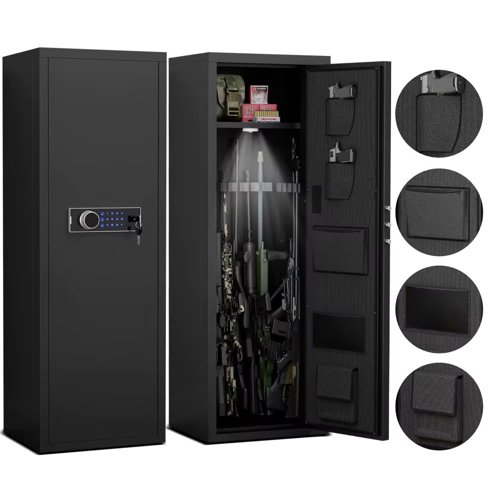 Heavey Duty Large Size 5-8 Gun Black Gun Cabinet with Electronic Password Keypad Lock Unassembled Metal Rifle Security Cabinet
