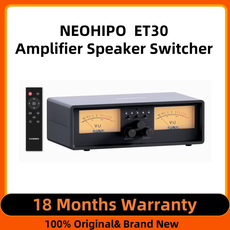 NEOHIPO ET30 Amplifier Speaker Switcher, 2-in-2 Out Dual Analog VU Meter, Audio Switcher with DB Panel Display