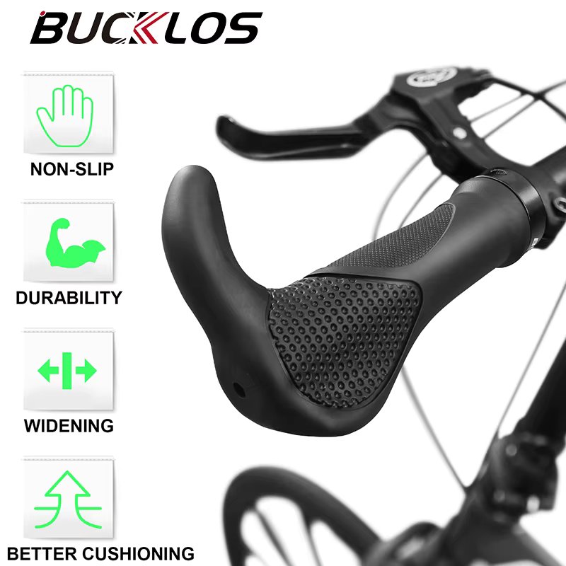 BUCKLOS Bicycle Handlebar Grip Ergonomic Anti Skid Lock on Handle Cover Aluminum Alloy Rubber Grips MTB Bike Accessories