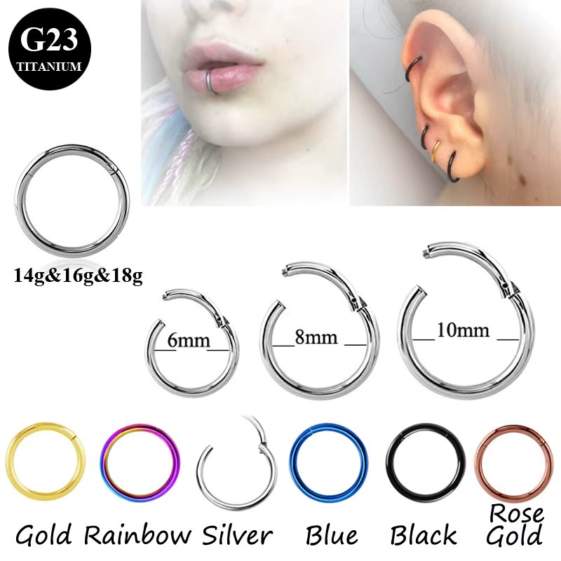 10PCS Wholesale G23 Titanium Hinged Segment Ring Nose Lip Nipple Septum Cartilage Nipple Tragus Clicker Captive Piercing Jewelry
