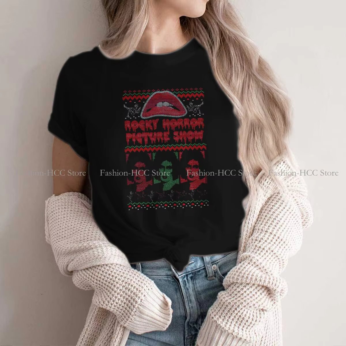 Faux Ugly Knit Harajuku Polyester TShirt The Rocky Horror Picture Show Creative Streetwear Comfortable T Shirt Female