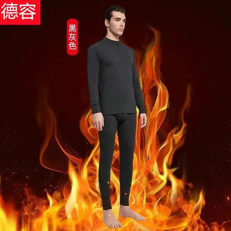 Autumn Winter Men's Sets Casual Solid Thicken Deerskin Fleece Heat Inner Sleepwear Long Thermal Underwear Suit Men Clothing