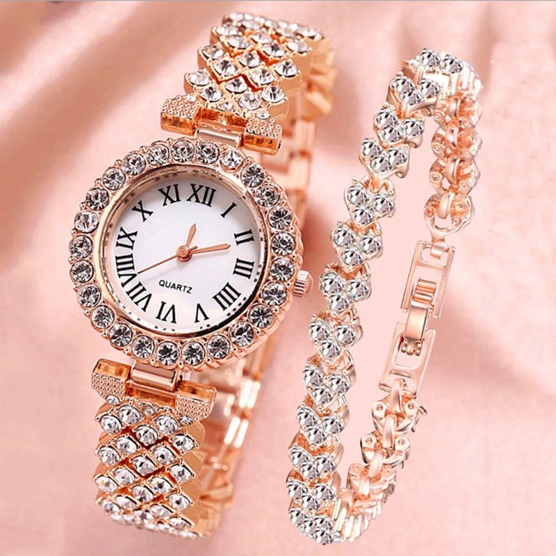 H11 Fashion Roman Pattern Diamond Ladies Watch for women Quartz Women's Watch Girls Lady Clock Bracelet Chains