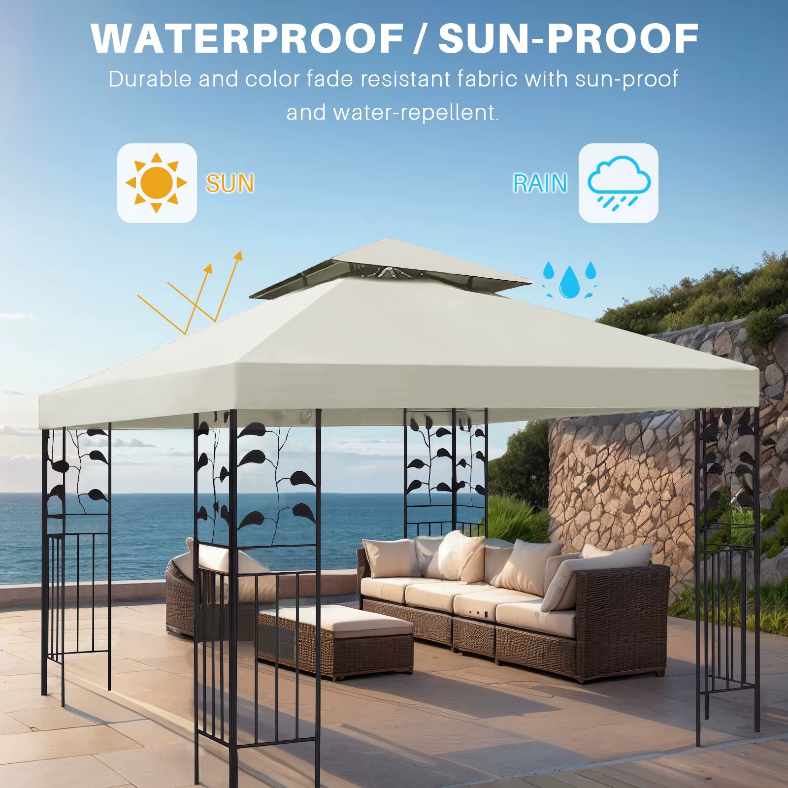 3x3m Canopy Replacement Top Canopy Cover Replacement 118"x118" Double Tiered Gazebo Covers for Yard Patio Garden Canopy Sunshade