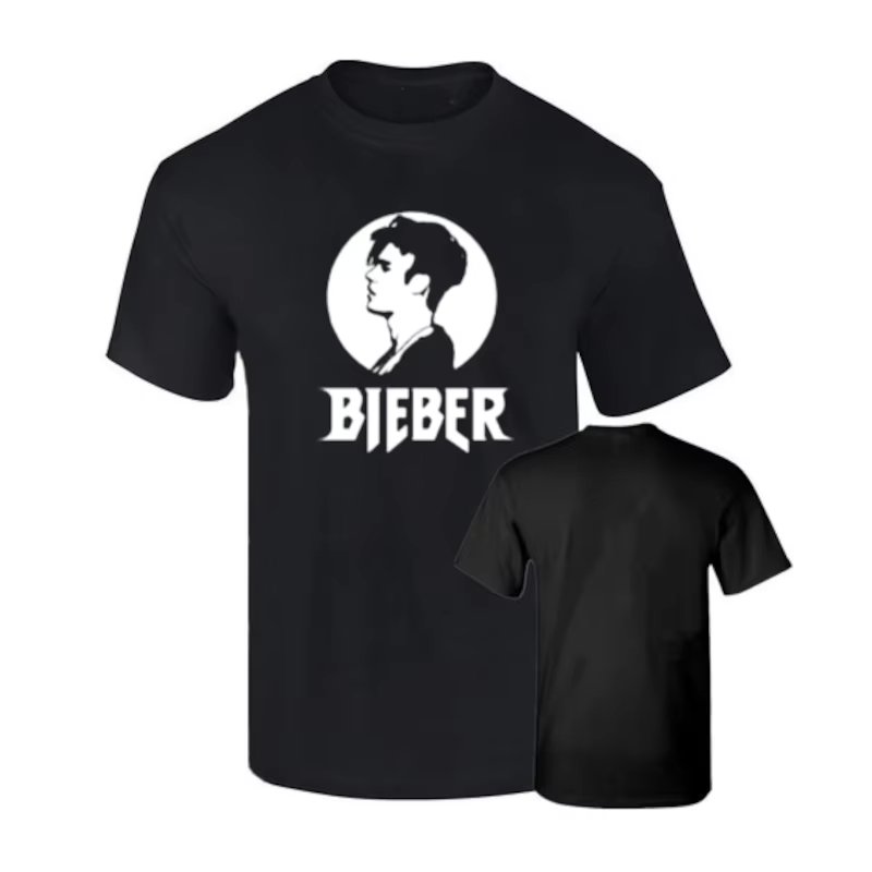 Camiseta negra Justin Bieber impresión premium Algodon 190grs