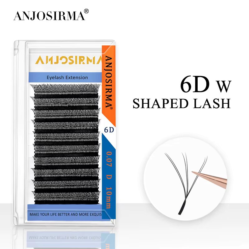 ANJOSIRMA 6D W shape eyelash extension 0.07C/D/DD mink hair natural and soft professional makeup