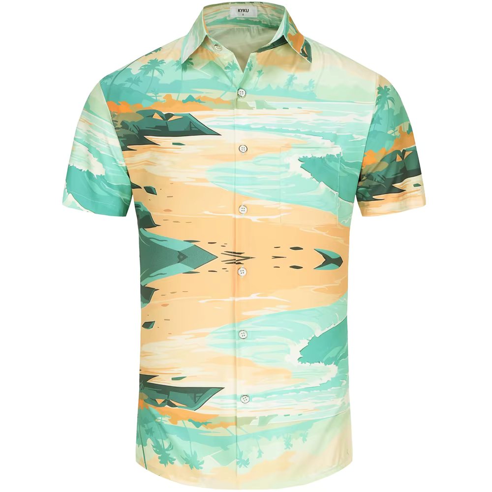 KYKU Men's Casual Button-Down Shirts Hawaiian Shirt Short Sleeve Beach Clothes with Pockets