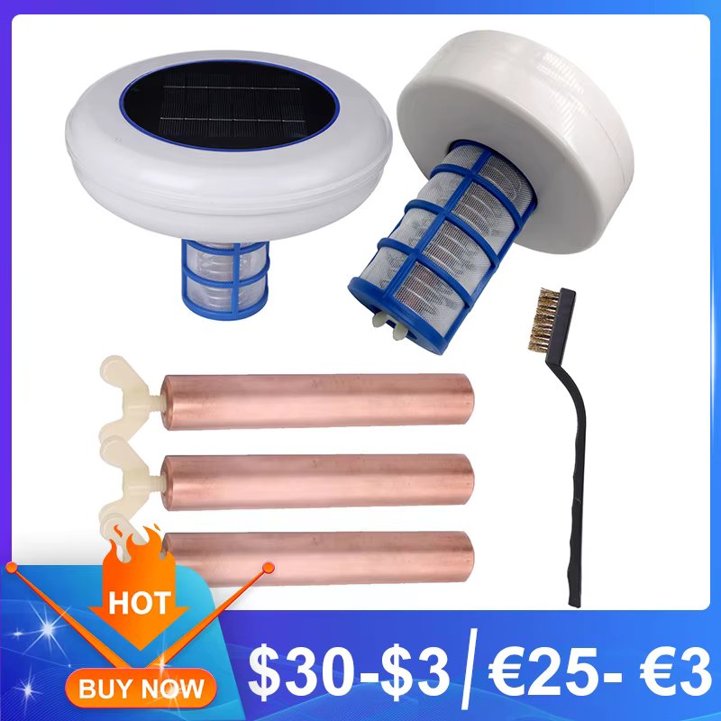 Solar Pool-Ionizer Copper Silver Ion Swimming Pool Purifier Kills-Algae Pool Ionizer for Outdoor Replacement Solar Copper Anode