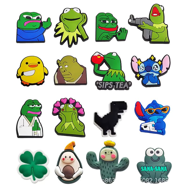 1pcs Cartoon Sad Frog Pepe PVC Duck Shoe Buckle Decoration Cute Shoes Accessories DIY for Shoes Women Girls Kids Boy Party Gifts