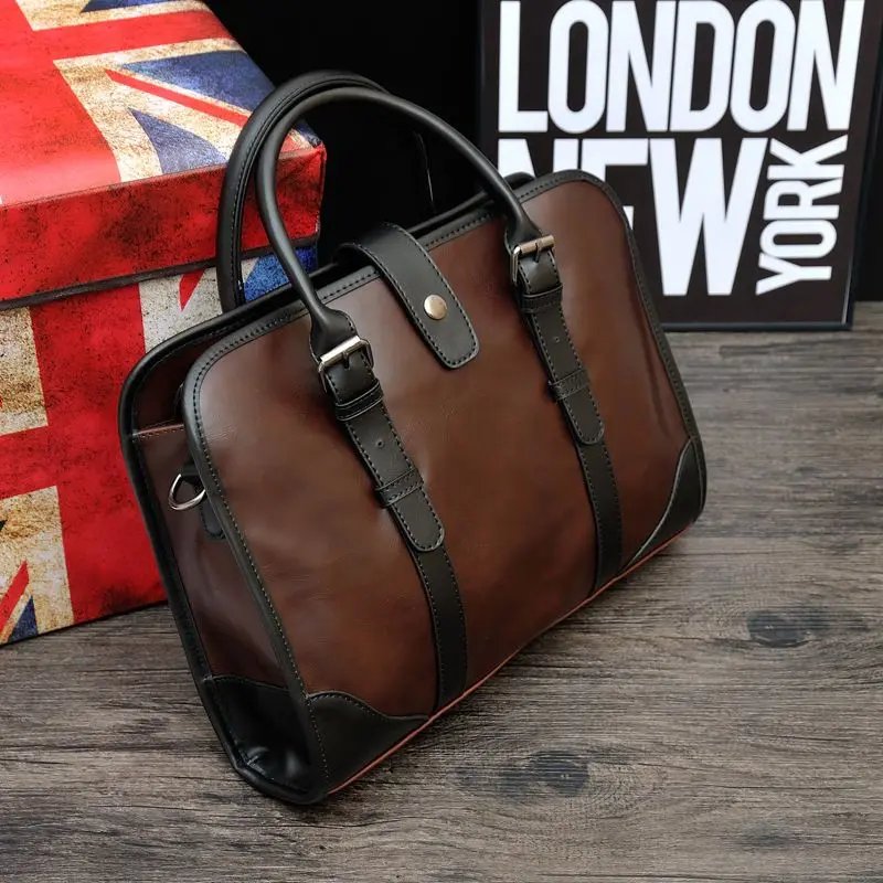 2023 The Classic Crazy Horse PU Leather Briefcase Men's Business Zipper Bags High Quality Messenger 14inch Laptop Office Bag