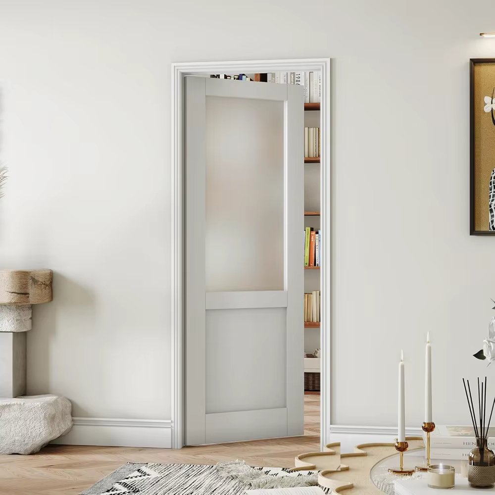 30" X 80" French Interior Door - Half Lite Frosted Glass Pantry Doors Panels, Closet & Bathroom Single Door Slab, Interior Door