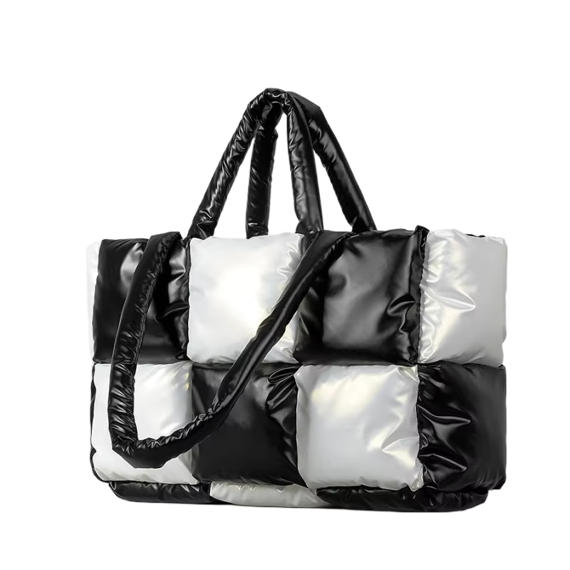 New Fashion Grid Tote Bag for Women Soft Lightweight Filled Cotton Shoulder Bag