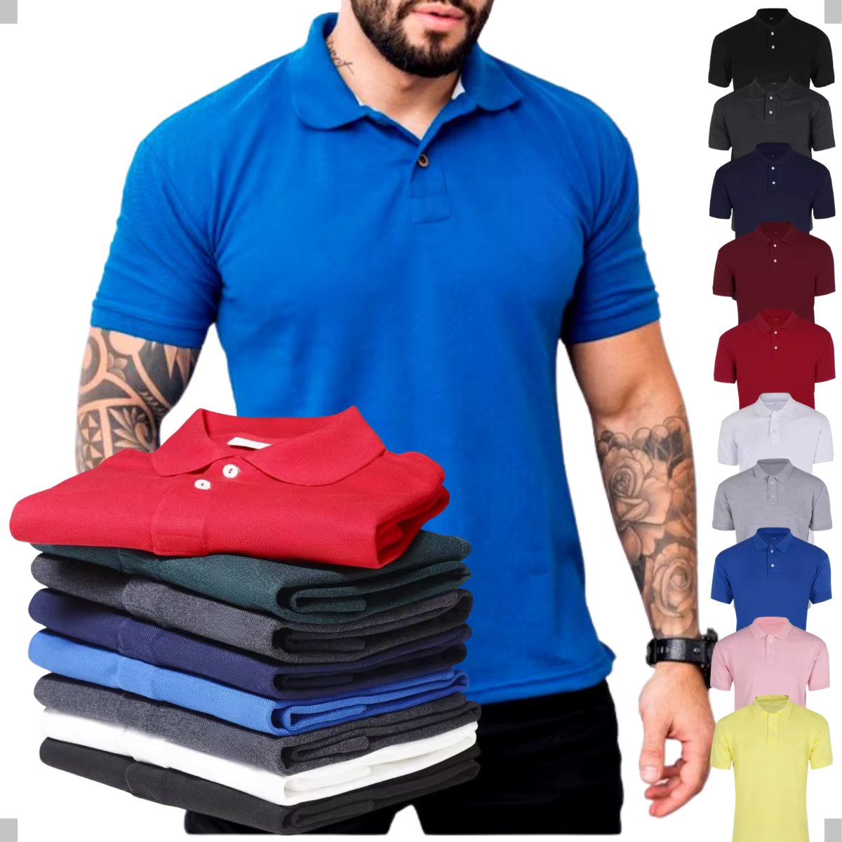 KIT 6 CAMISA GOLA POLO BASICA ALGODÃO PIQUET MASCULINA