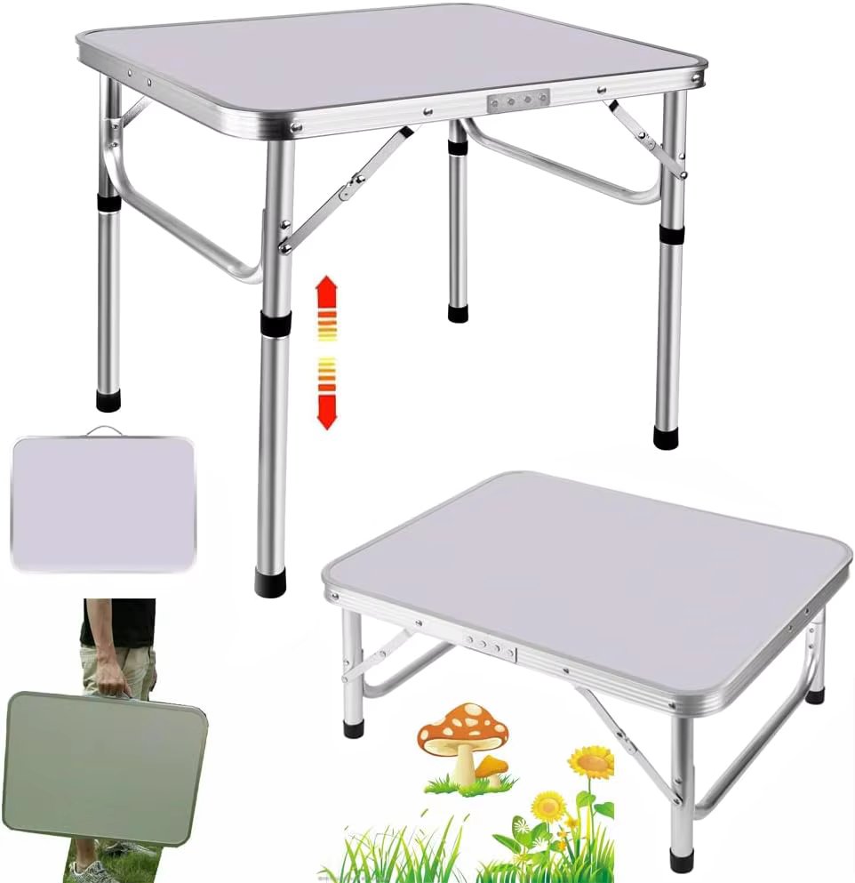 Foldable Camping Table,Portable Picnic Table for Indoor/Outdoor,Balcony,Market,Kitchen,Work,2 Heights 20cm/56cm,Size: 60x45cm