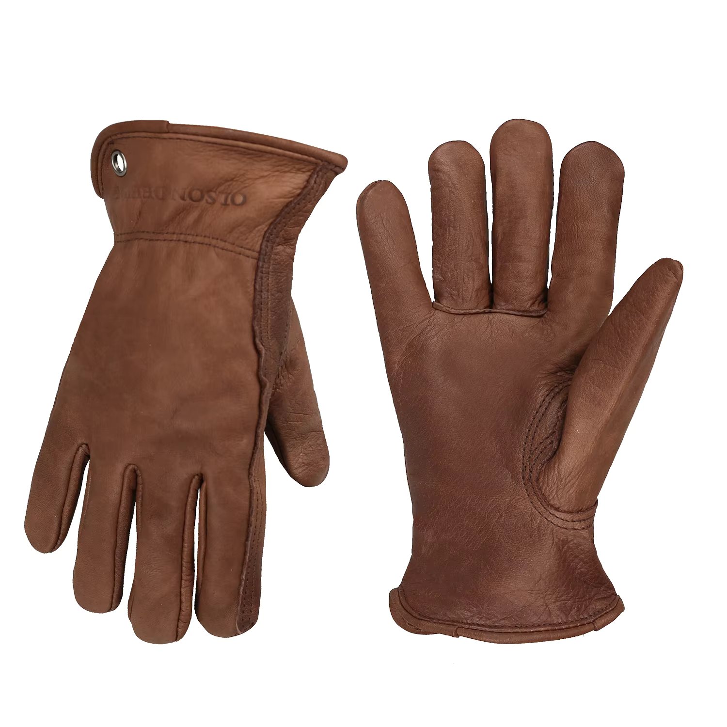 Brown Leather Work Gloves for Cutting/Motorcycle/Farm,Cowhide Work Gloves with faded effect for men