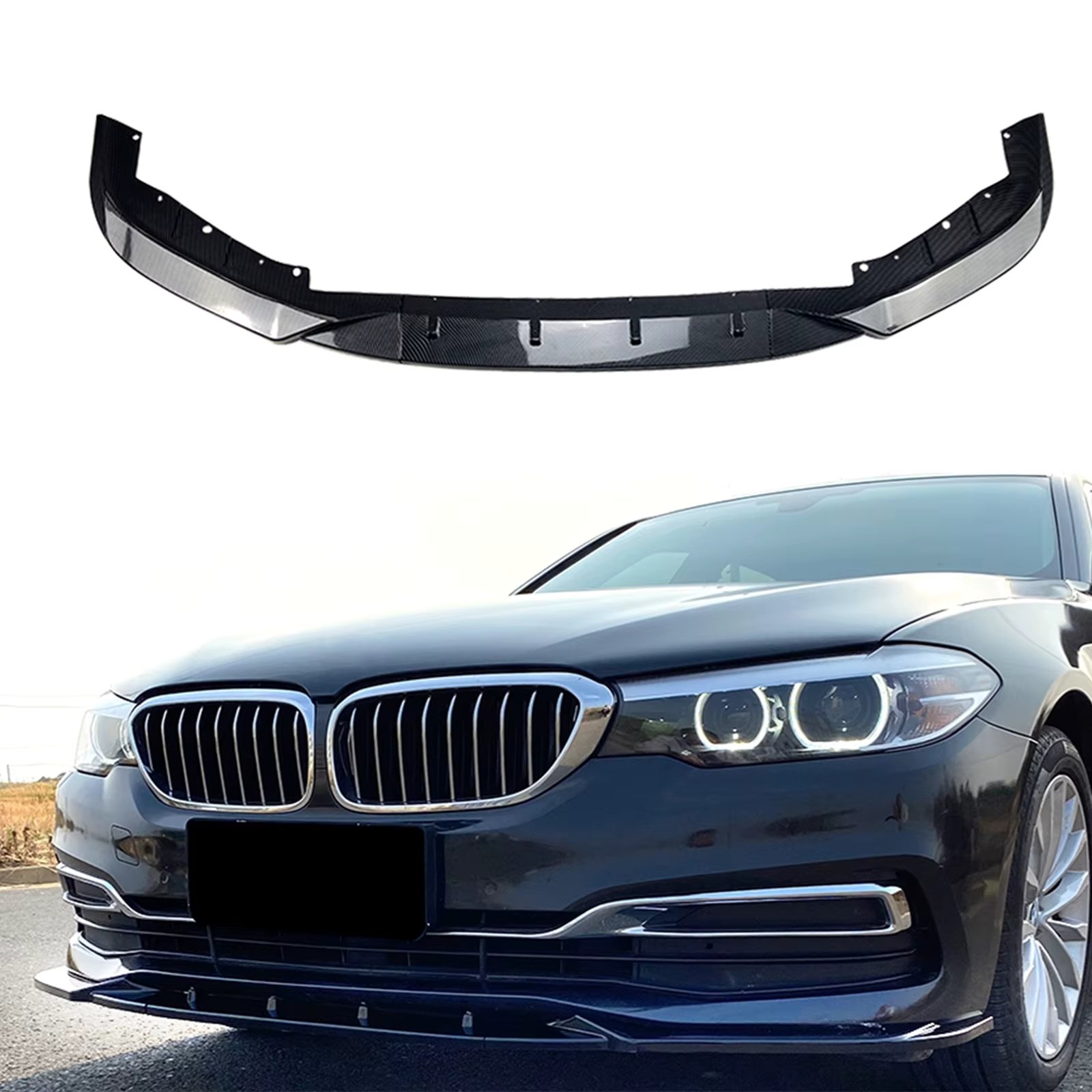 For BMW 5 Series G30 2017-2019 525i 530i Deluxe Style Front Bumper Spoiler Lip Carbon Fiber Look/Gloss Black Car Lower Splitter