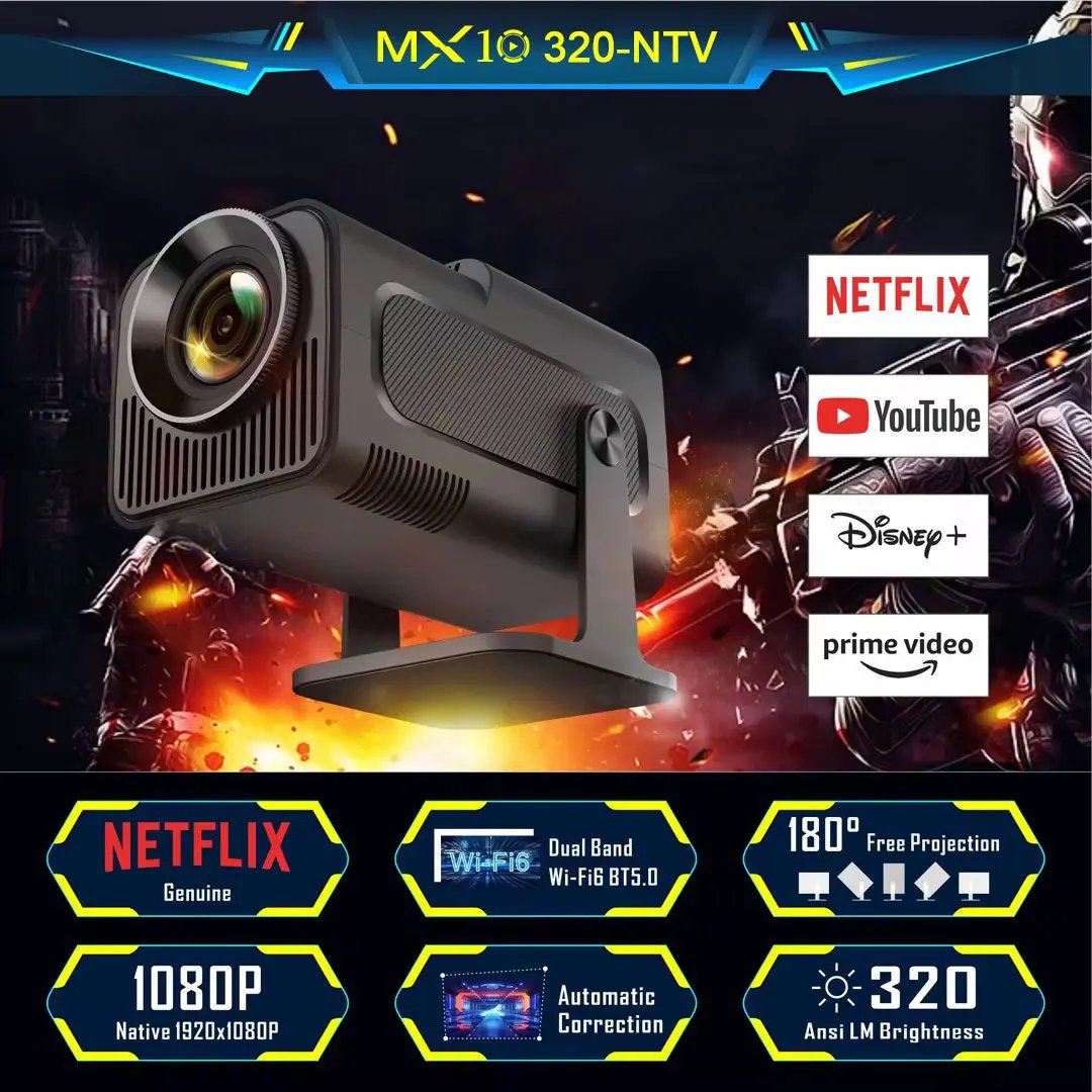 Projector HY320 NTV Netflix Officially Licensed Android 13 Projector 1080P Amlogic S950D4 WIFi6.0 BT5.2 4K Mini Smart Projector