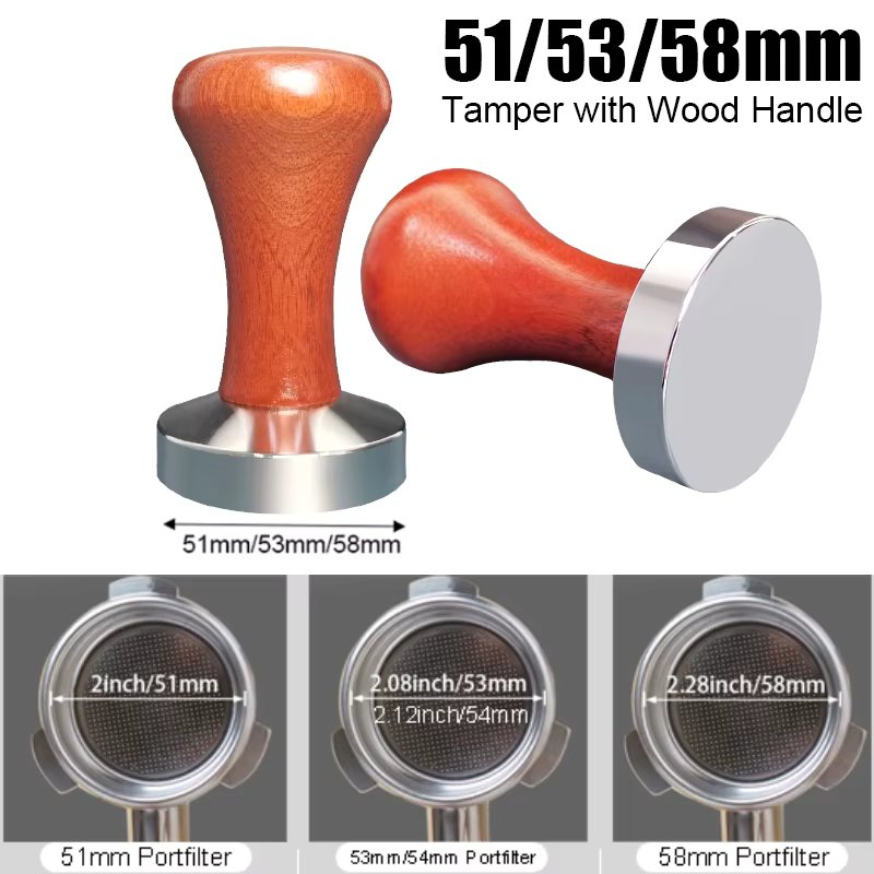 51mm/53mm/58mm Espresso Tamper with Wood Handle Aluminum Coffee Tampers For 51/53/54/58mm Coffee Machine Portafilters