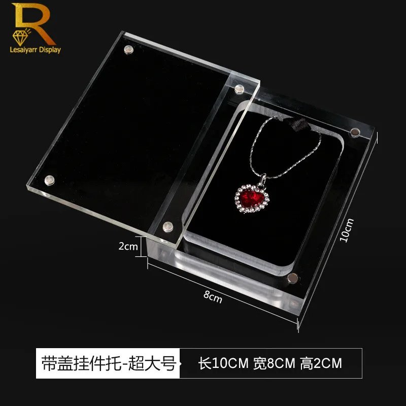 Acrylic Glass Top Gem Box White & Black Showcase Gemstone Casket Diamond Display Stand Holder Necklace Storage Organizer Case