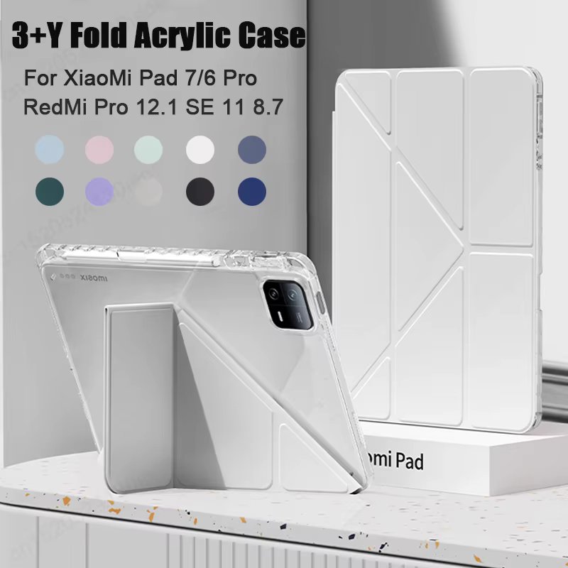 For Xiaomi RedMi Pad SE 11 8.7 Pro 12.1 inch Case Acrylic Back Tablet Cover For Mi Pad 7 6 5 Pro 11" 11.2" Awake/Sleep Funda