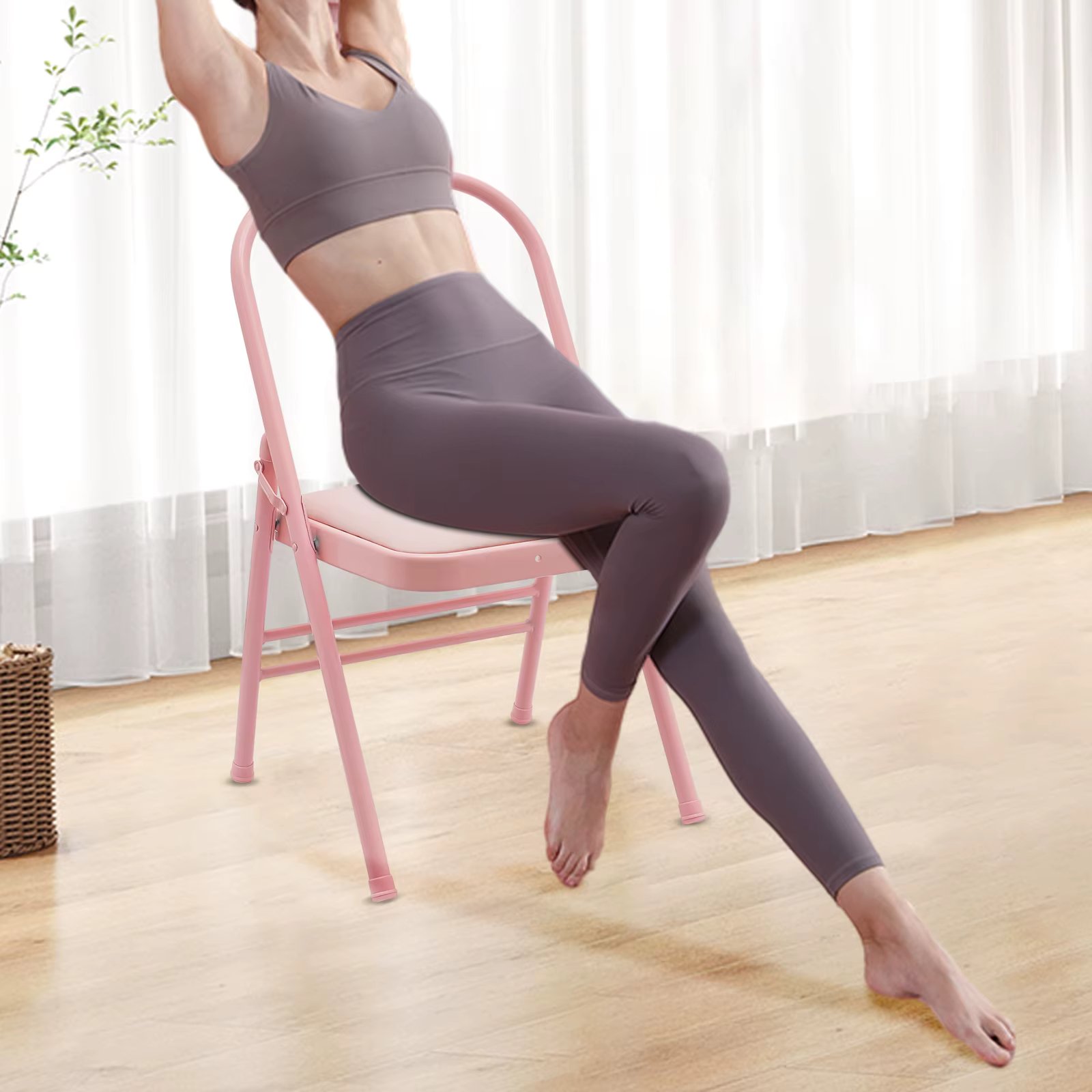 Yoga Practice Balance Chair with Lumbar Back Support Pink