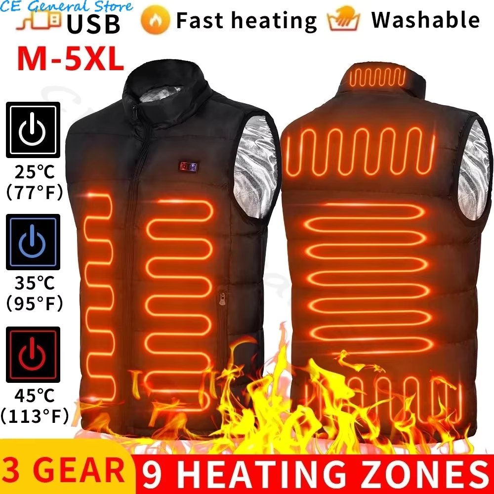 9 Heated Vest Zones Electric Heated Jackets Men Women Sportswear Heated Coat Graphene Heat Coat USB Heating Jacket For Camping