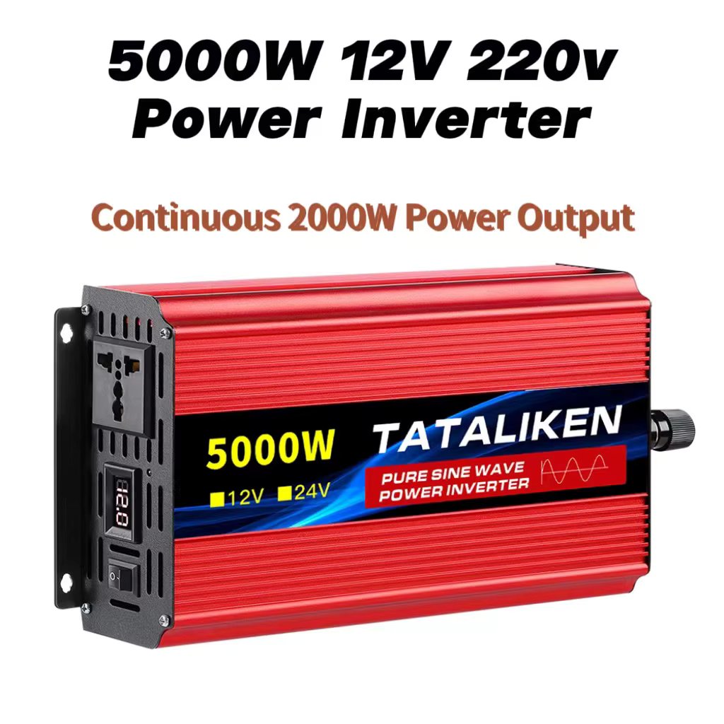 5000W Peak Pure Sine Wave Inverter: 12V to 230V EU Socket, 50Hz, LCD Display, Continuous 2000W Power Output
