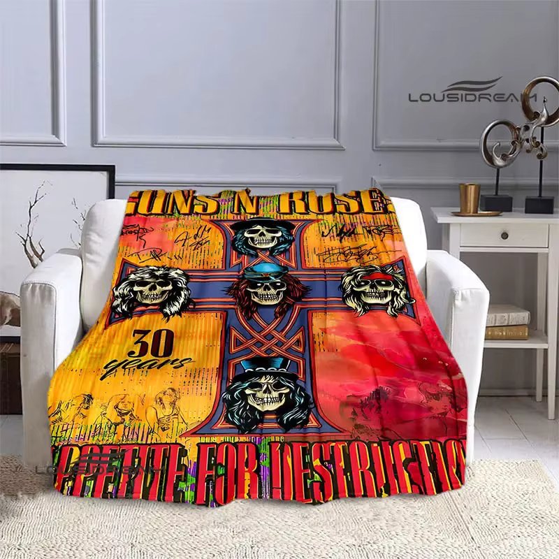 Guns n'roses band retro printed blanket Flannel Soft Comfort Blanket Home Travel Blanket Kids Warm Blanket birthday gift