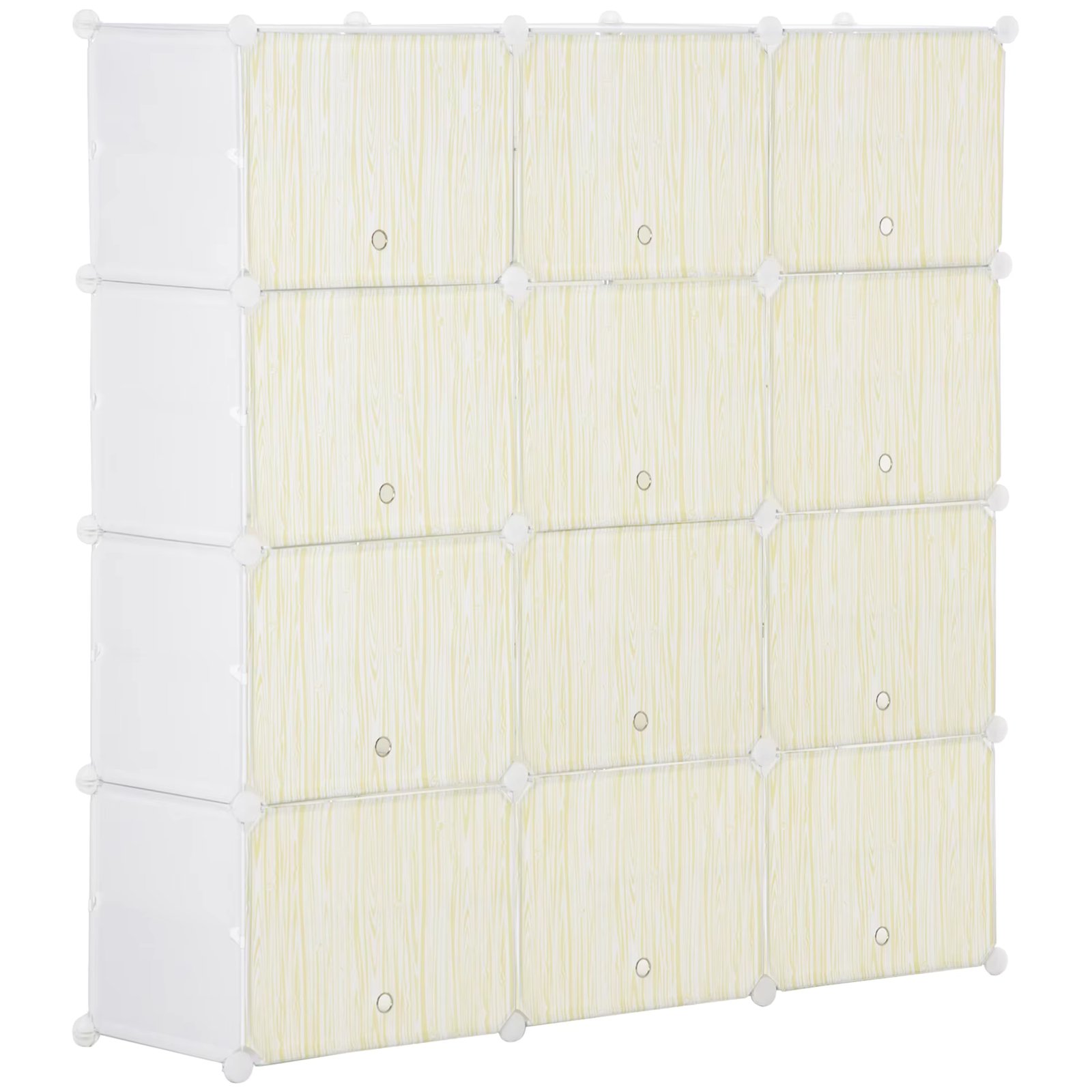 HOMCOM Modular Plastic Cabinet Shoe Boxes with 12 Cubes Shoe Rack Organizer for Entrance Aisle Bedroom 125x32x125 cm Natural White