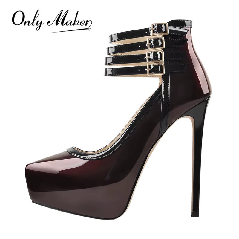 Onlymaker Women Platform Pointed Toe Mary Jane  Pumps Ankle Strap Stiletto Dress Buckle  Shoes Big Size Fashion Pumps