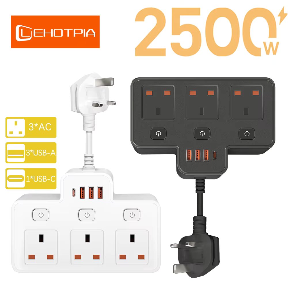 Power Strip UK AC Plug Wall Mounted Independent Switch Multitap Network Filter With USB Ports C Charging Network Filter Adapter