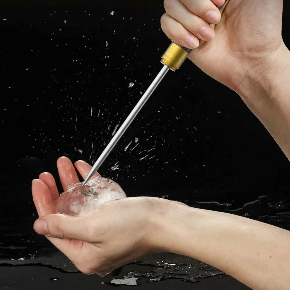 Stainless Steel Ice Pick with Wooden Handle Manual Ice Carving Tool Home Ice Crushers Ice Cone Bar Bartender Tool Kitchen Tool