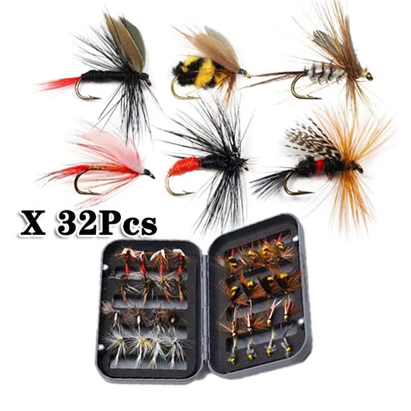 32Pcs/Box Fly Fishing Bait Salmon Flies Trout Dry Fly Fishing Lure Fishing Hook fishing worm/flying lure