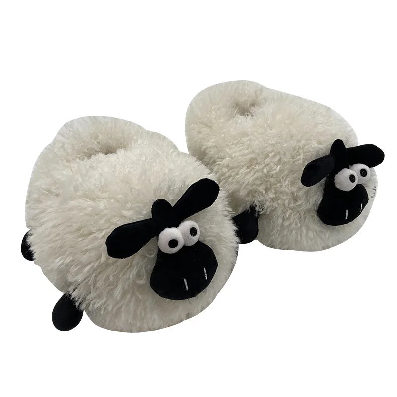 2024 new warm fluffy sheep slippers men's cute supple home shoes man fur loafer cotton padded slipper unisex animal woolly scuff