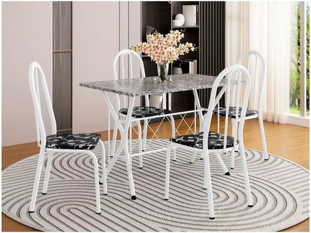 Dining Table 4 Chairs Rectangular White Artefamol Ravenna