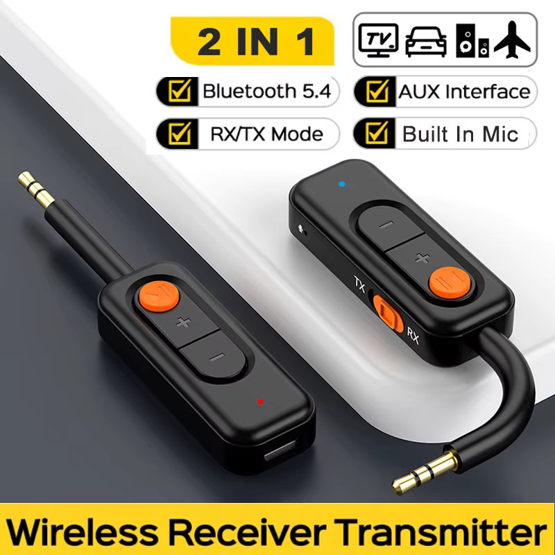 3.5mm Aux Bluetooth 5.4 Receiver Transmitter 2-in-1 Wireless Audio Adapter for TV Headset Car Radio Flight Mp3 Player Speaker