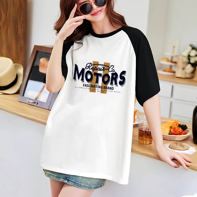 Men and women's academy Na Grand Nmyeon 100% MOTORS LETTING OUTFIT BALLET T-Shirt Long T M ~ 2XL self-made TS2803