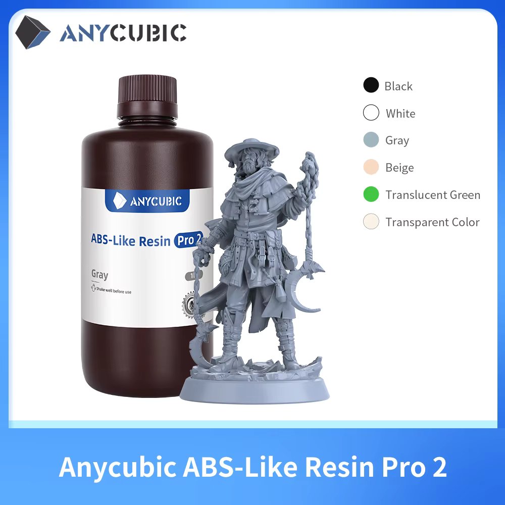 ANYCUBIC Upgraded ABS Pro 2 3D Printer Resin Hardness and Toughness 405nm UV-Curing Standard Photopolymer Resin for LCD