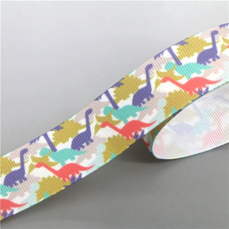 DUWES 50yards Dinosaur Hippo Printed Grosgrain Ribbon Accessories Material Headwear Decoration DIY Sewing Craft D1845