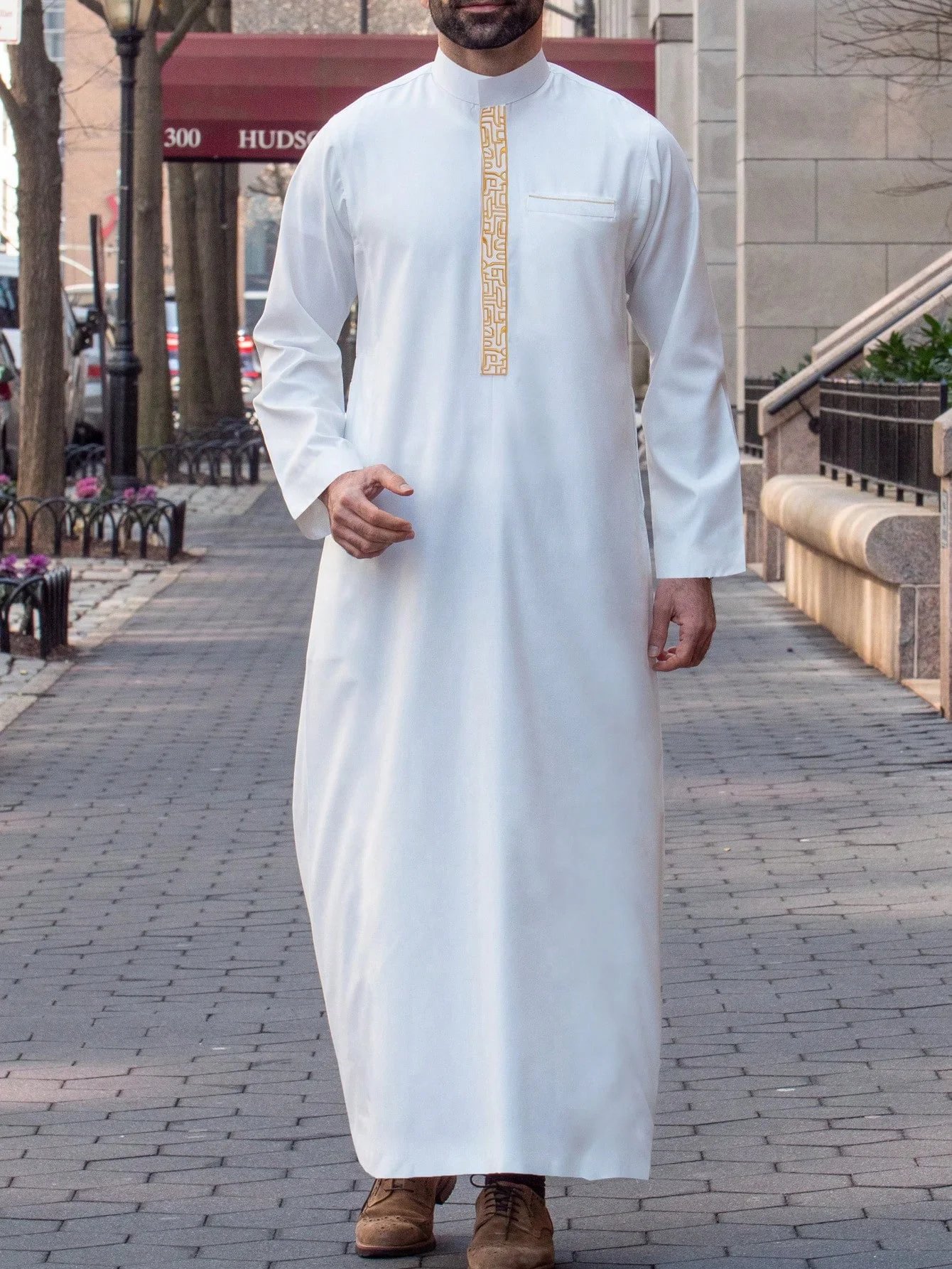 New Muslim Robe Mo Arab Ethnic Wind Sleeve Embroidery Festival Set Casual Men Abaya (M-4XL)