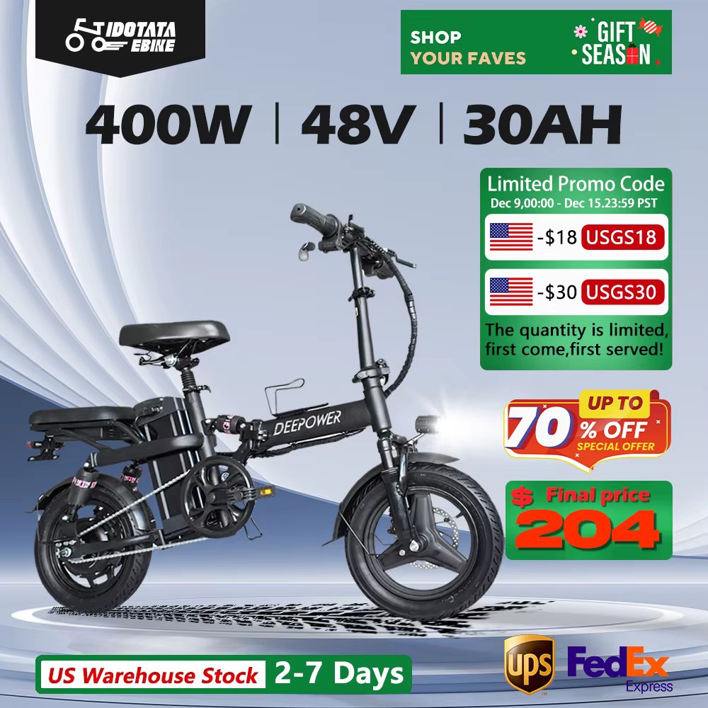 IDOTATA 48V 10Ah Foldable Electric Bike Throttle,400W Motor Electric Bicycle for Adults, Mini Ebike for Urban Commuter Man Woman