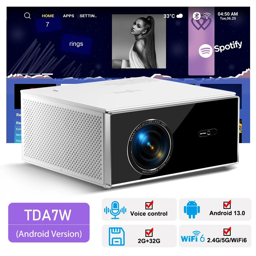 ThundeaL TDA7W Full HD 1080P Projector Android 13 WiFi6 2G 32G Projetor 4k Video TDA7 Voice Control 3D Smart Home Theater Beamer